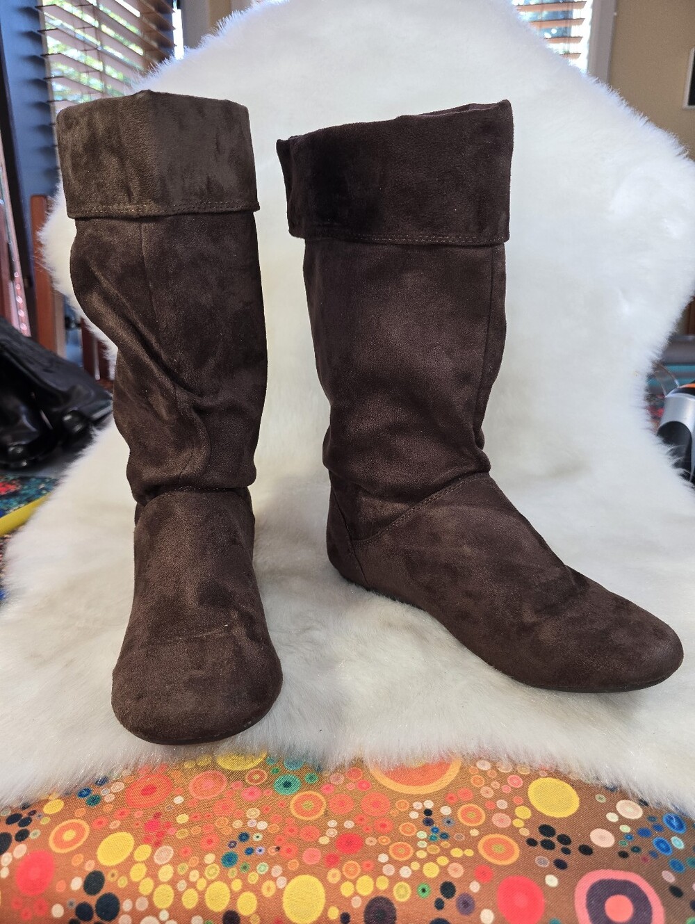 Trend Report "Lini" Slouch Boots  Chocolate Faux Suede Mid-Calf - Women